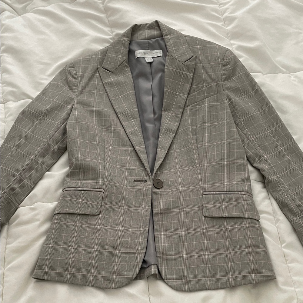 New York & Company Gray Checkered Blazer
